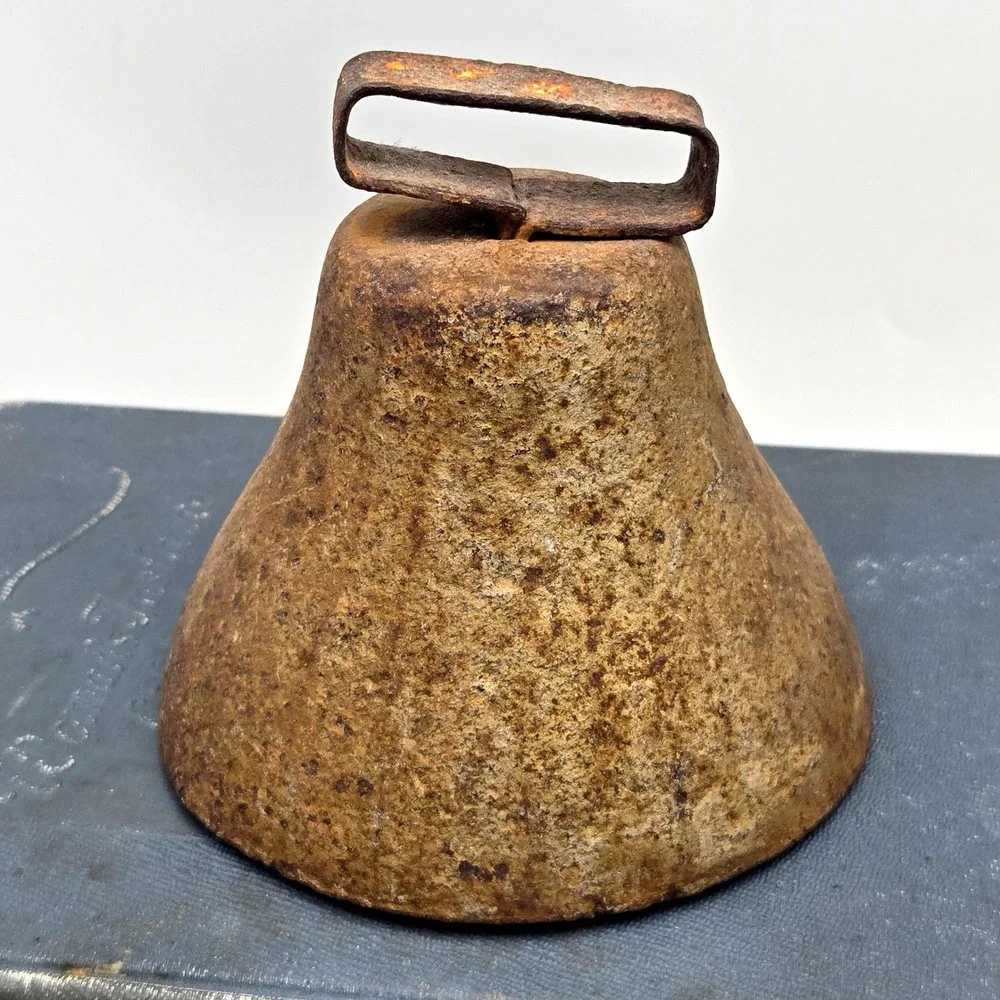 Antique Rustic Iron Cow Bell Primitive Farmhouse Heavy Weathered Patina 4